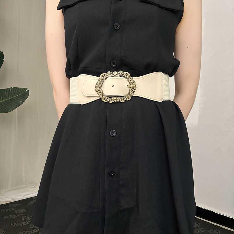 Hong Kong Style Retro Leather Elastic Belt: Versatile, Exquisite, and Elegant Waist Ornament for Dresses
