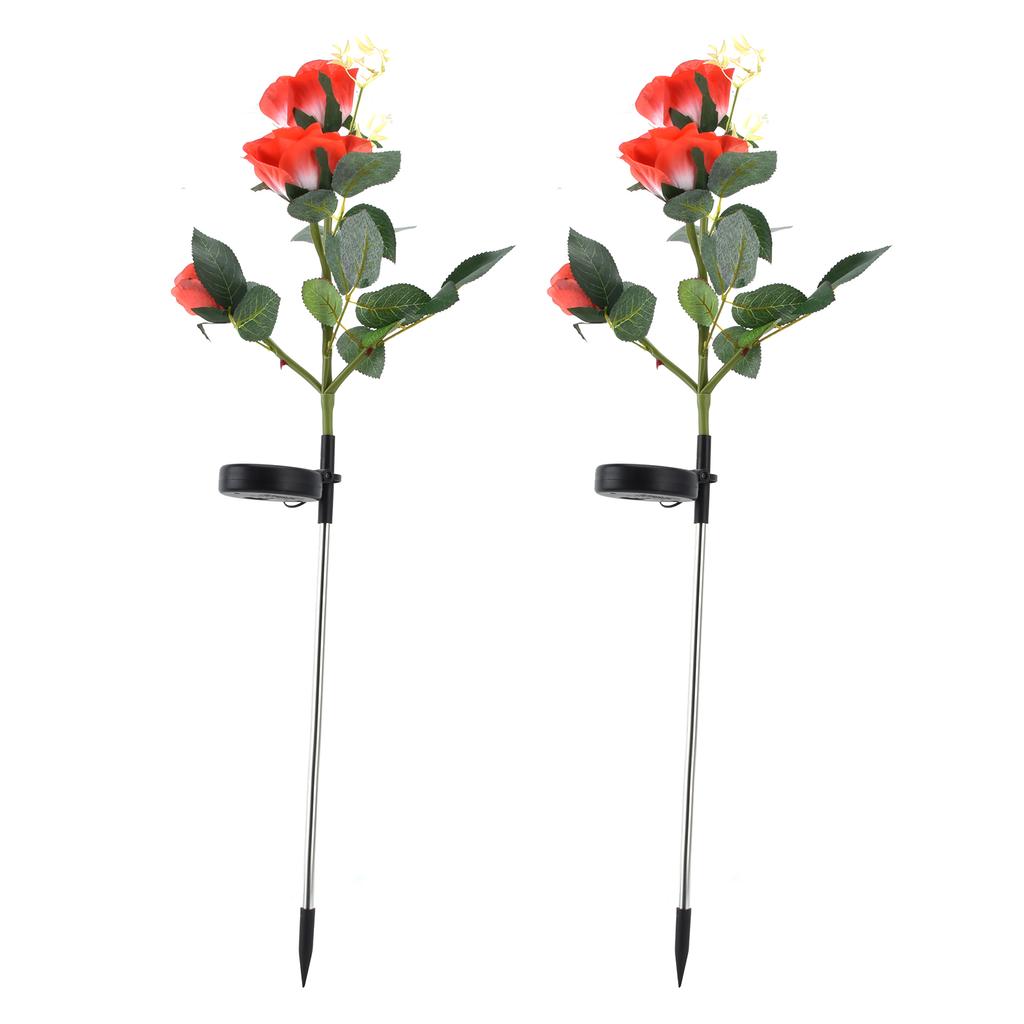 2pcs LED Solar Flower Lights Waterproof Artificial Rose Garden Lamp for Outdoor LandscapeRed