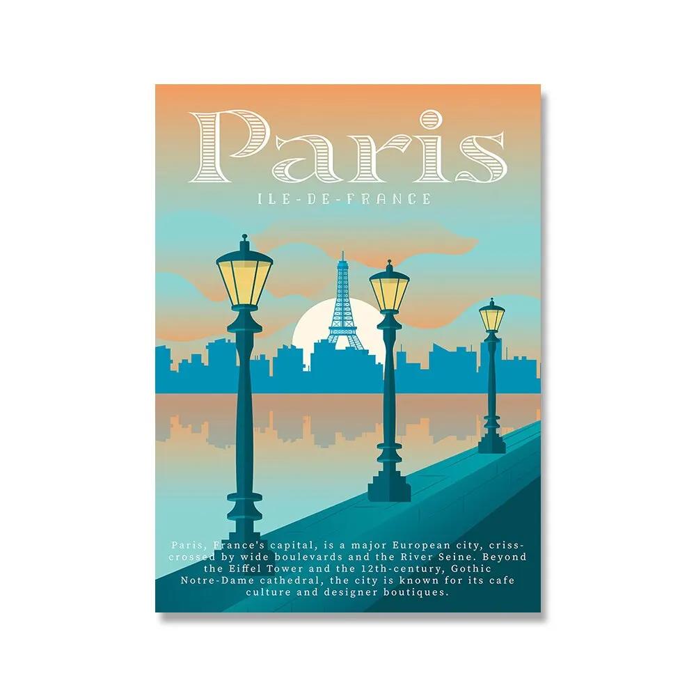 Vintage Cityscape Travel Poster Canvas Iconic Landmarks Of Egypt Paris Mexico Norway Wall Art For Bedroom Home Decor