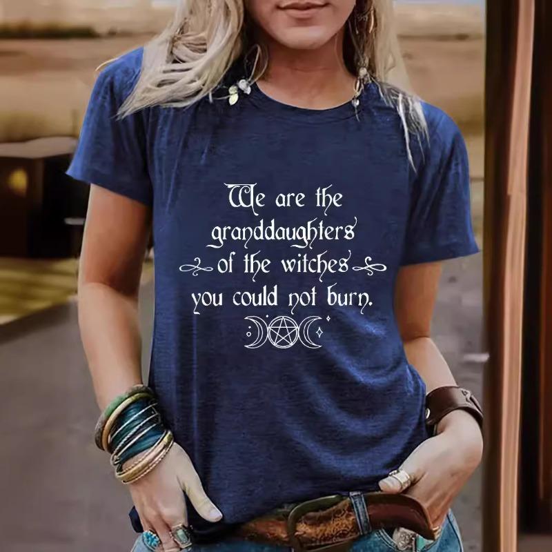 Women's Halloween Slogan Pattern Round Neck Short Sleeved Casual Fashion T-Shirts Women’s