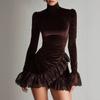Elegant Irregular Patchwork Long Sleeve Bodycon Dress - Solid Color Casual Banquet Style for Women