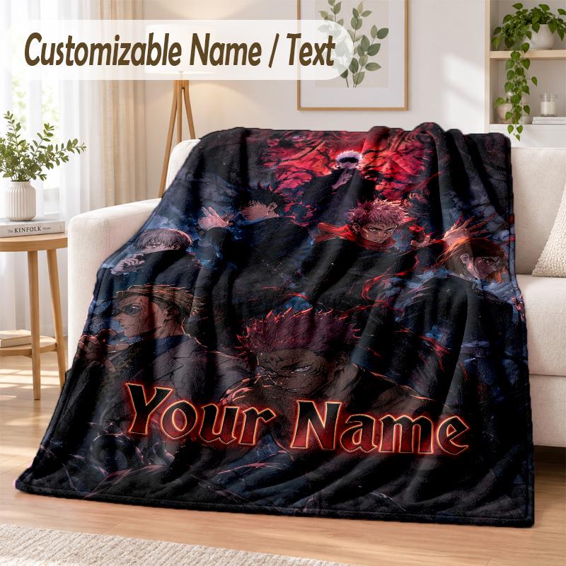 Jujutsu Kaisen Custom Name Flannel Throw Blanket Soft Warm for Sofa Bed Indoor Home Use