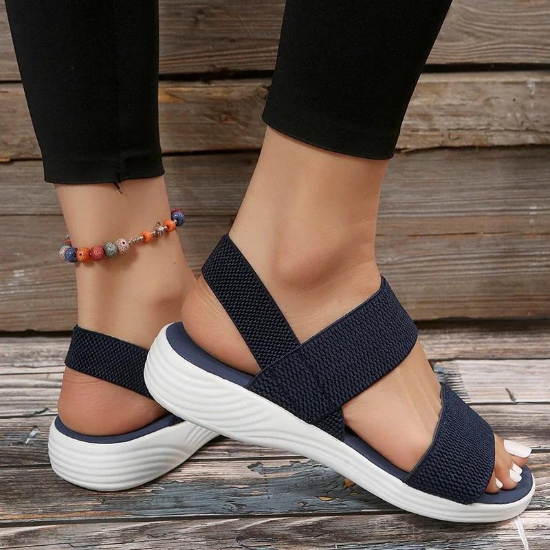 Fashion Women's Knit Elastic Cloth Wedge Sandals Slip on Lightweight Walking Sandals Women Comfortable Summer Shoes Woman 2025 Chaussure