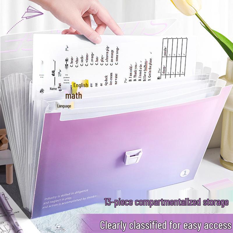 A4 Handheld Accordion Multi-Layer Folder: Large Capacity Document and Test Paper Storage Bag.
