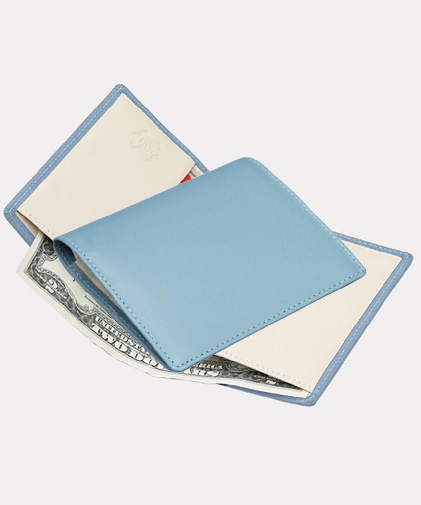 Matt Mini Cowhide Combination Keyring Wallet Sky Blue + Cream