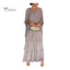 Evenig Dress Layered Scattered Cake Hem Half Sleeves Maxi Dress Bat Sleeves Baggy Round Neck Chiffon Dress for Party Prom