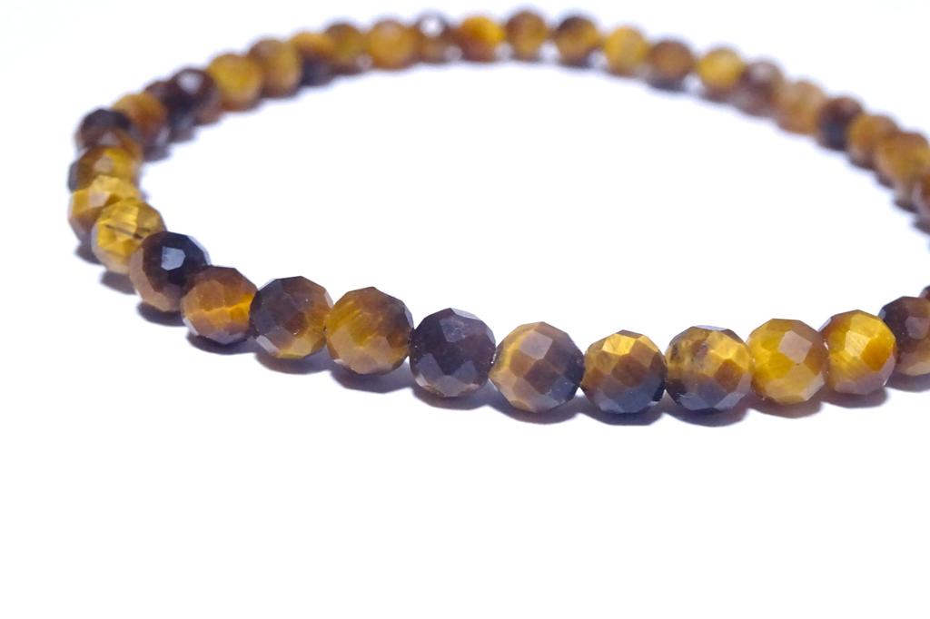 For Financial and Professional Tiger Eye Bracelet for Men and Women Natural Power Stone Tiger 4mm Round Cut 18cm Kanoishi [Amulet Luck] - Eye, (For