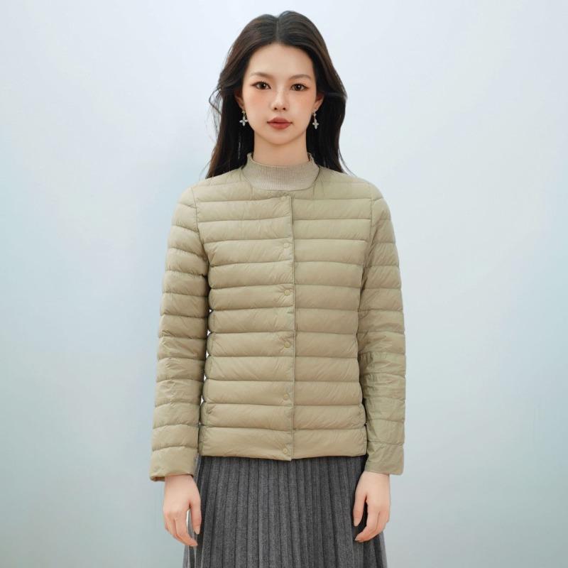 Women's new national standard 90 fleece new solid color women's clothing round neck V neck simple long sleeve down jacket