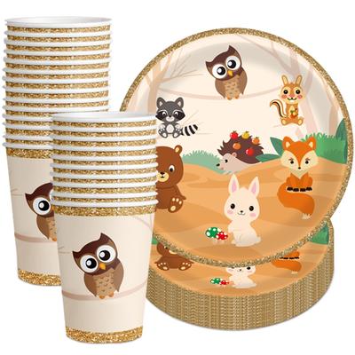 Waldtiere Party Einweggeschirr Set Waldtiere Bär Eule Hase Fuchs Teller Babyshower Kinder 1. Geburtstag Zubehör