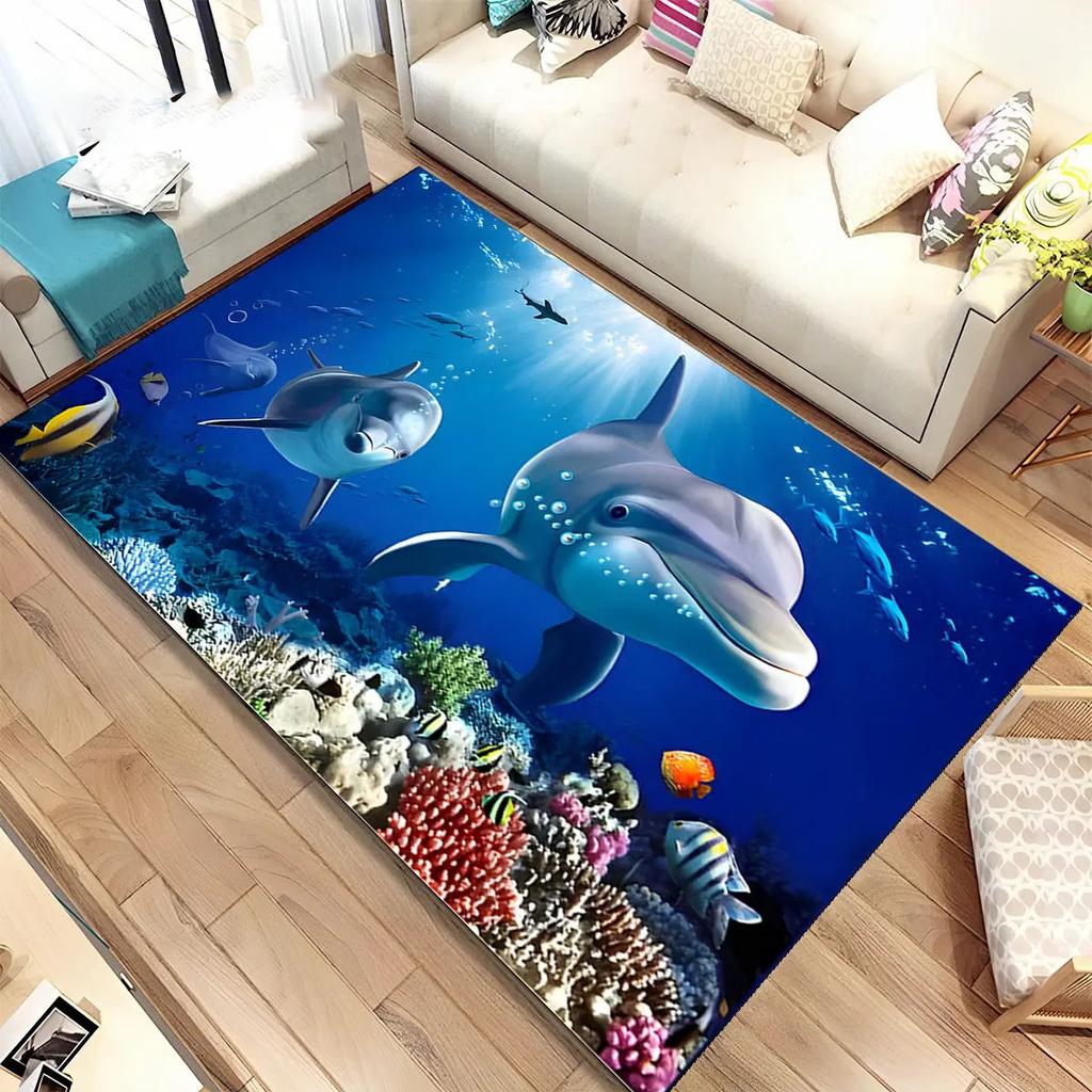 3D Meeresboden Unterwasserwelt Teppich Wohnzimmer Dekoration Schmutzabweisend Schlafzimmer Sofa Couchtisch Bereichsteppiche Waschbare Fußmatte