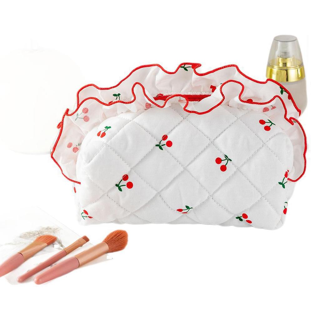 Floral Cherry Cosmetic Bag With Breathable Polyester For Daily Use
