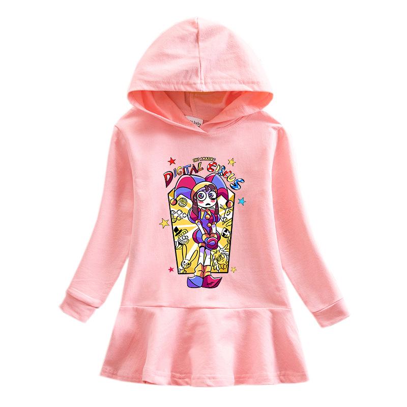 2026 Spring/Autumn Ruffle Rainbow Cartoon Girls' Long Sleeve Hooded Princess Dress