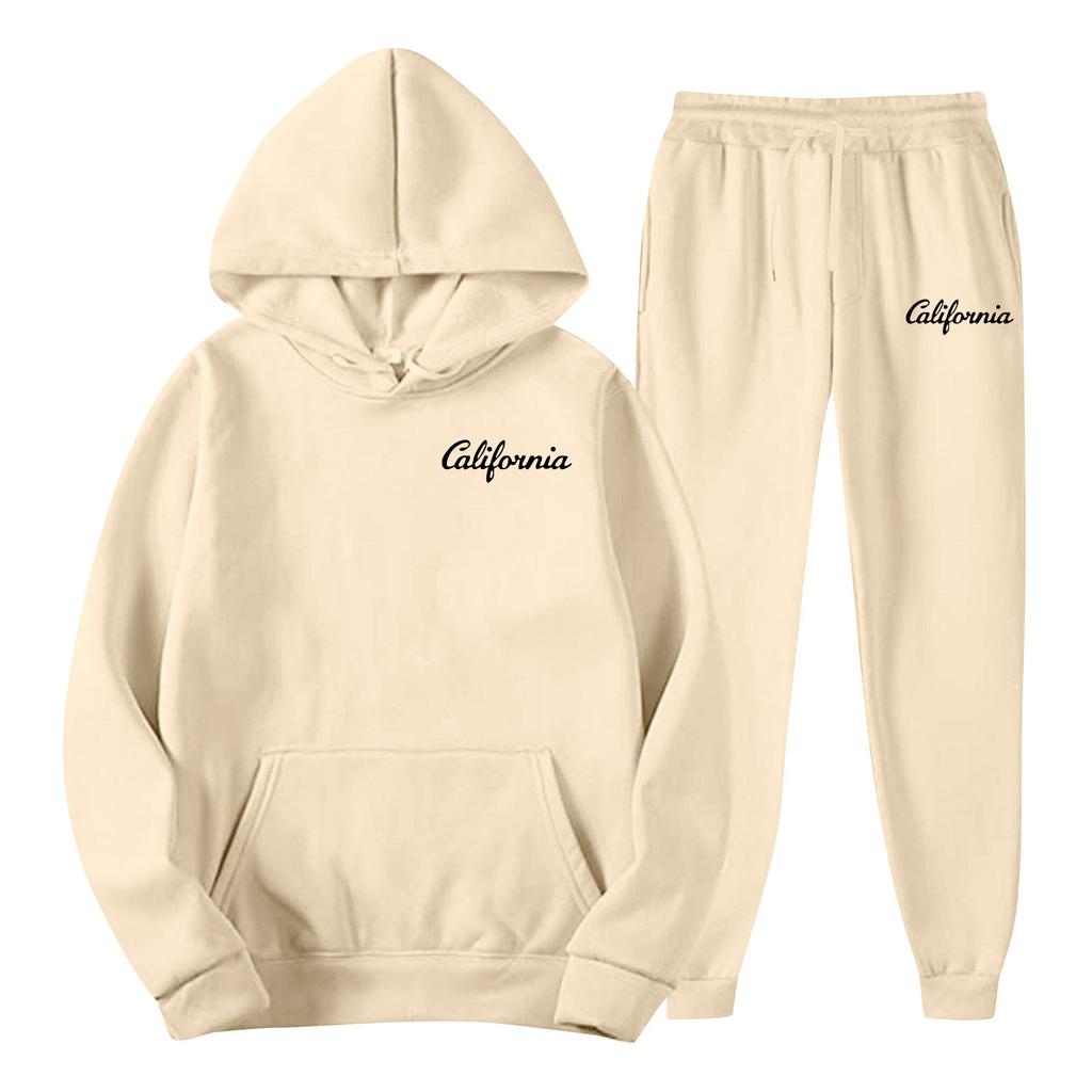 Heren Lente en Herfst Effen Kleur Pak met Capuchon Trui Pak Trend Casual Sport Twee Delig Pak