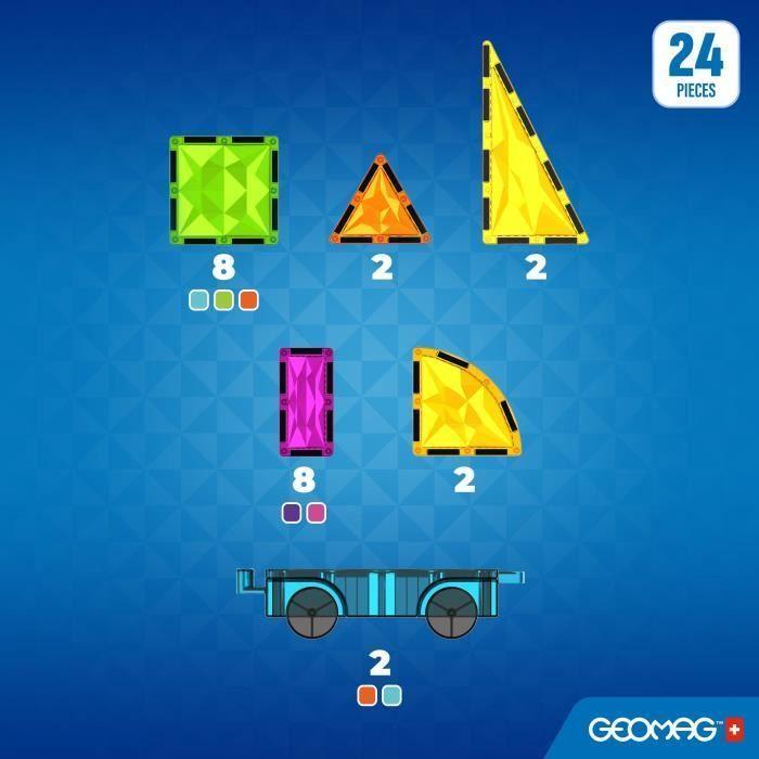 Tuiles magnétiques - GEOMAG - Tiles Gems Vehicles - 24 pieces - Effet cristal - Des 3 ans