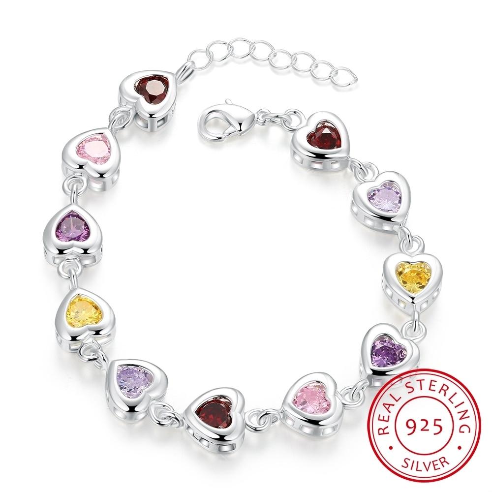 

Милый модный браслет, ювелирные изделия, новый женский браслет из стерлингового серебра 925 пробы с сердцем, красочный браслет из циркония, помолвка, Рождественский подарок