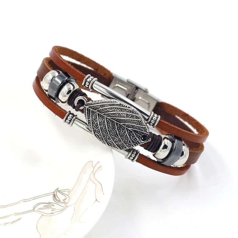 Trendy Punk Multilayer Leather Bracelet Female Fatima Hand Sun Flower Alloy Charm Jewelry Wristband
