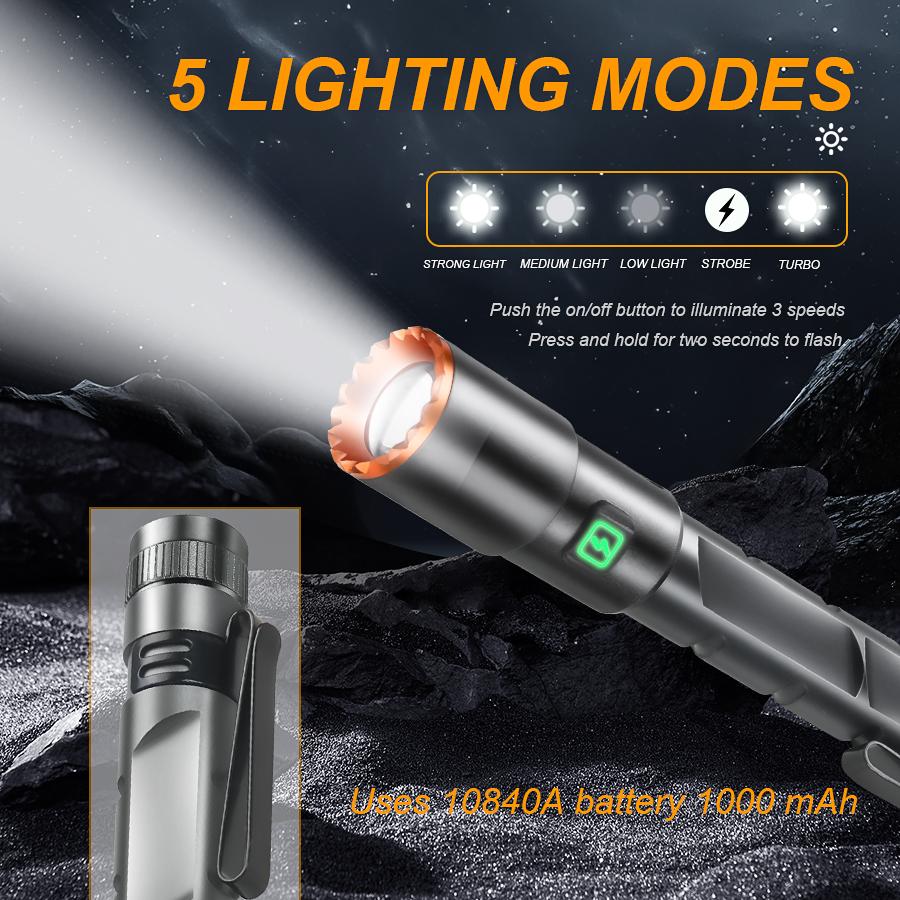 Portable 2000LM LED Flashlight Type-C Charging Telescopic Zoom Bright Lighting Torch Magnetic Suction Maintenance Tool Light