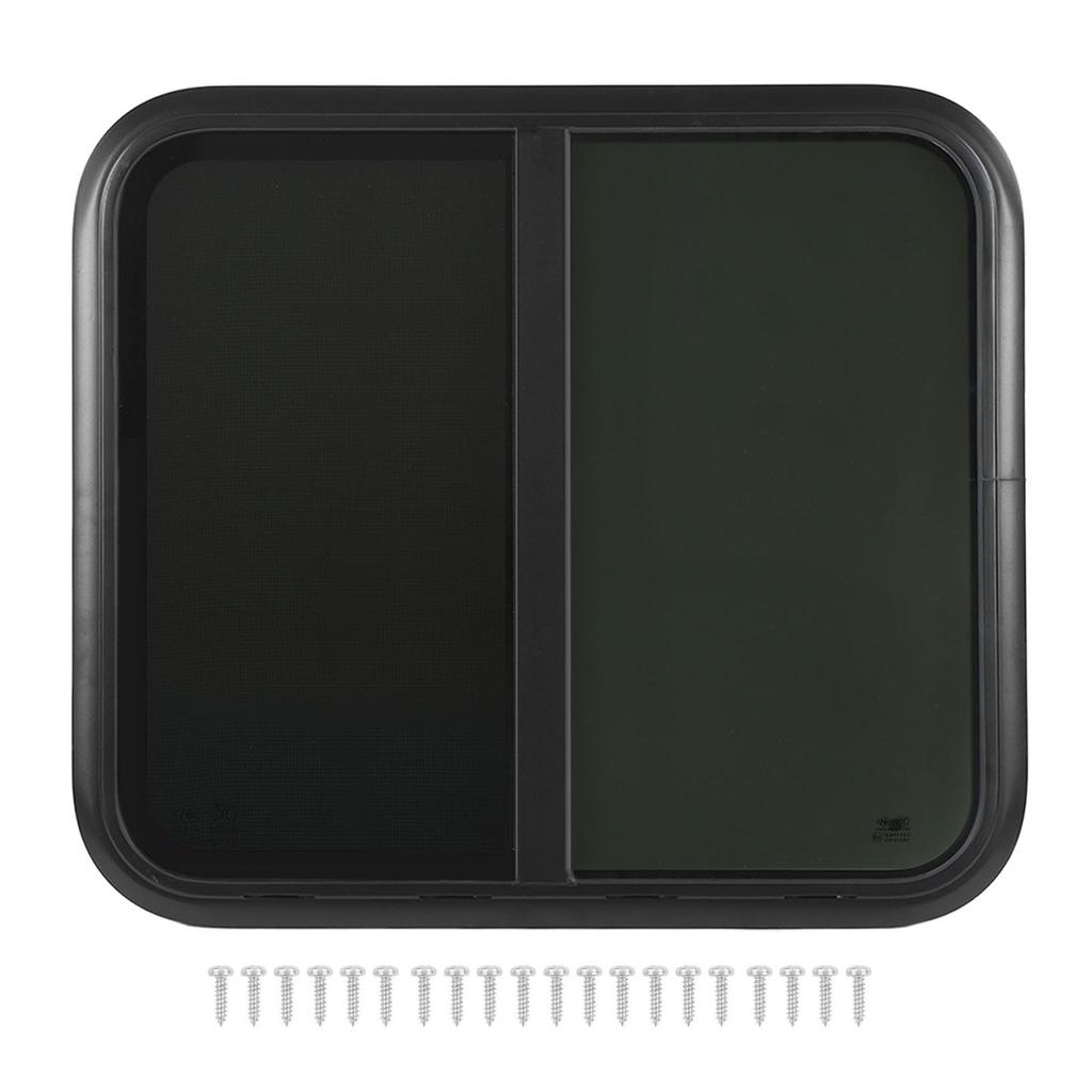 800x700mmm Rounded Sliding Windows Thick Tempered Glass UV Resistant Black Aluminum Alloy Frame with Screen for Caravan