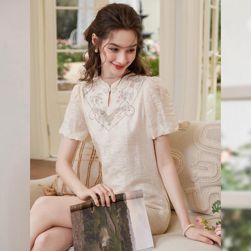 Bailuyu New Chinese Style Embroidered Stand Collar Dress