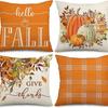 Autumn Harvest Pumpkin Letter Pillow Thanksgiving Flax Pillow Case Home Sofa Pillow Case