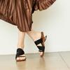 Sheepskin Color Matching Retro Square Head with Wedge Heel Slippers Women's Summer Wear Korean Version Open-toed High-heeled Sandals