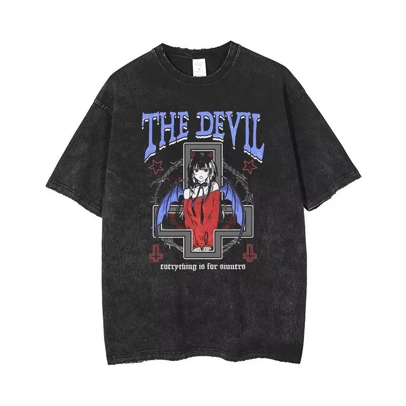 Anime Pánská trička Gotické potištěné tričko Hip Hop Streetwear Punk Léto Vintage Prané Oversized Top Pánské oblečení