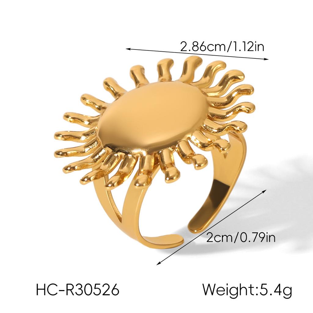 18k Gold Plated Stainless Steel Sunflower Open Ring for Women, Non-fading Versatile Titanium Steel Ring