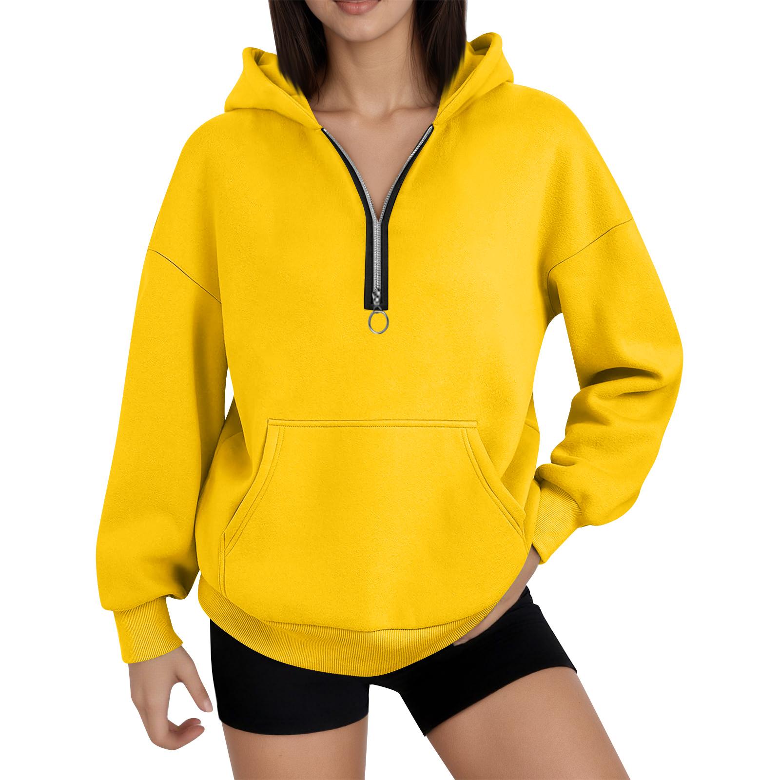 

Женская мода, женский легкий пуловер с длинными рукавами и карманами, толстовка с капюшоном в стиле консервативного стиля XL жёлтый