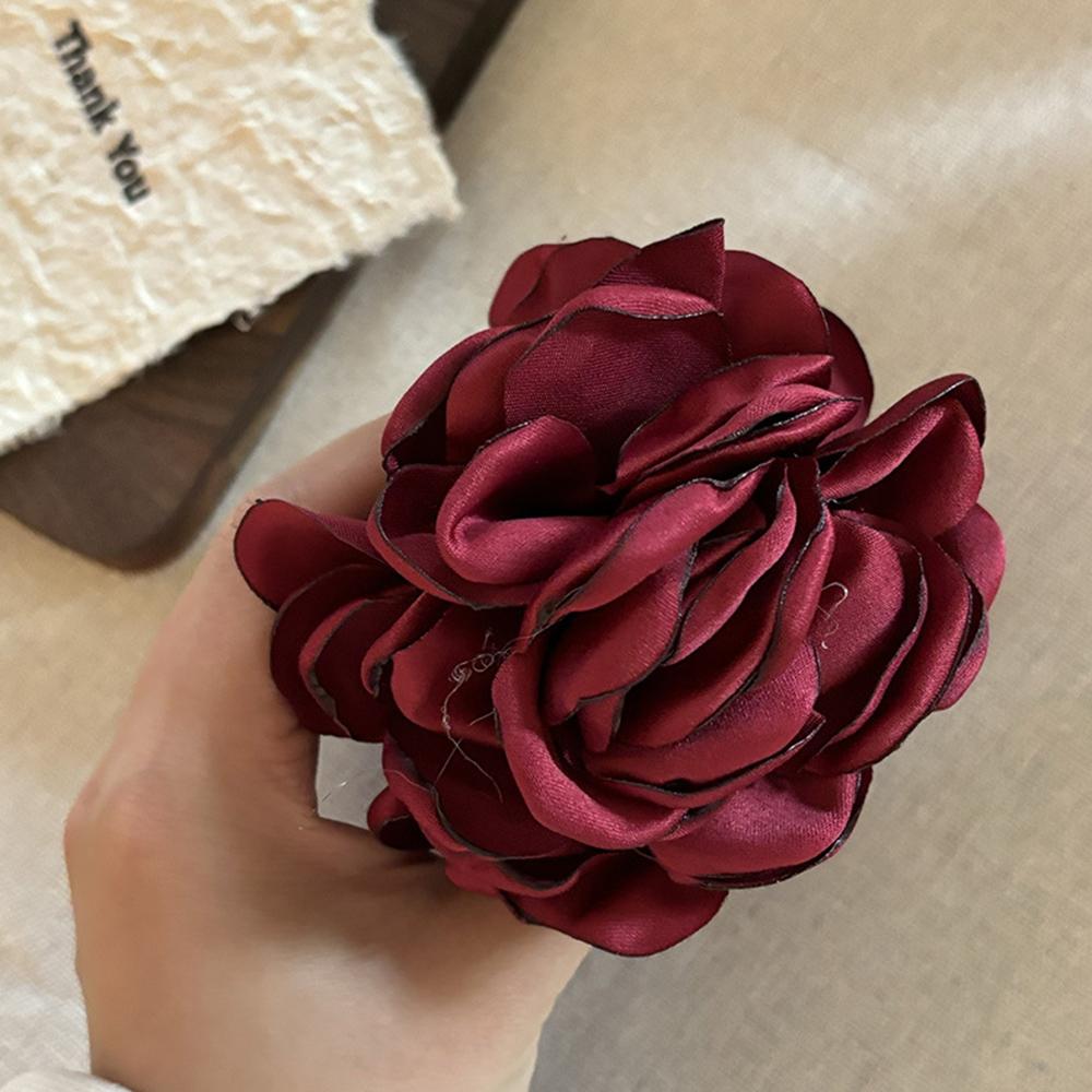 Fashion Satin Rose Flower Large Hair Claw Clip for Women  Spring Summer Trendy Design Korean Colored Hairpin Headdress