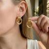 Stainless Steel French Style Two Tone Hoop Earrings for Women Minimalist Mixed Metal Chunky Double Circle Earring Party Jewelry