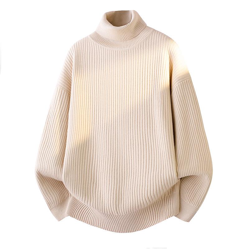 Men's Winter Thickened Turtleneck Sweater - Trendy Solid Color Youth Knitwear with Long Collar