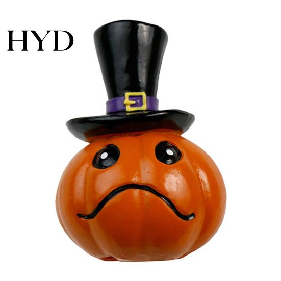 Hand Painted Resin Crafts Halloween Pumpkin Statue, Spooky Face Figurine for Cute Witch Hat Indoor Tabletop, Tiered Tray, Party, Home Decor