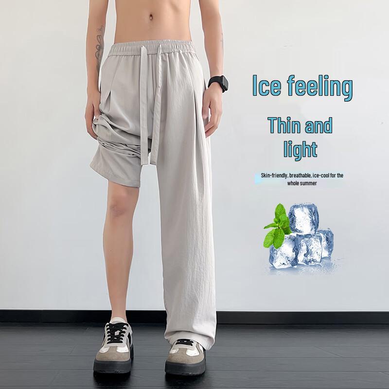 FARUISHI Men s Summer Ice Silk Straight Wide Leg Casual Pants 5XL