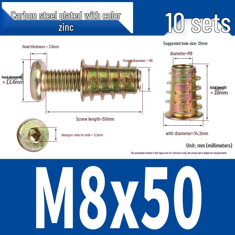 Flat Head Hex Socket Screws & Pre-embedded Nut Set for Wooden Bed Connectors