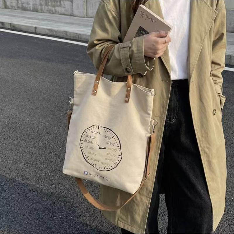 2026 New Fashi Printed Canvas Tote Bag Casual Simple Shoulder Bag for Women Girls Trendy Shopping Bag