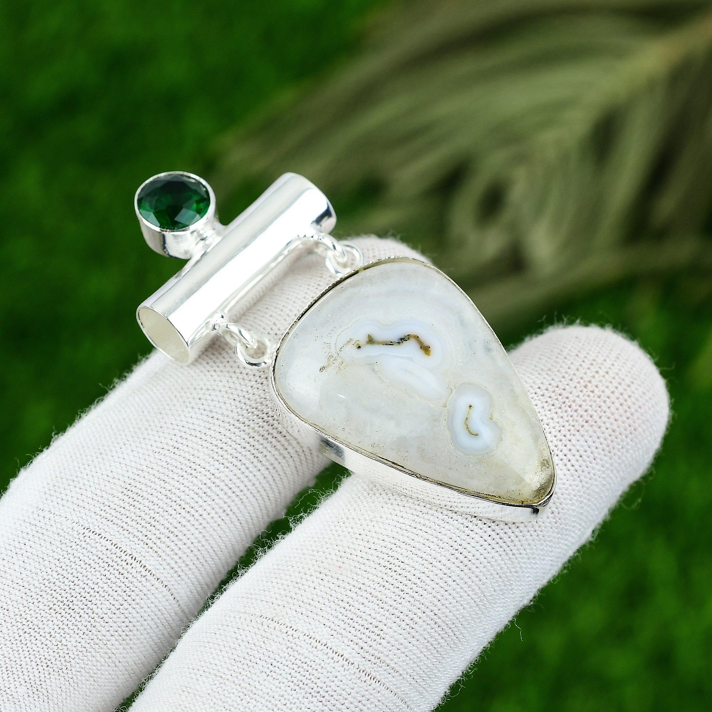 

Anniversary Gift For Her Natural Solar Moss Opal Gemstone Pendant 925 Silver