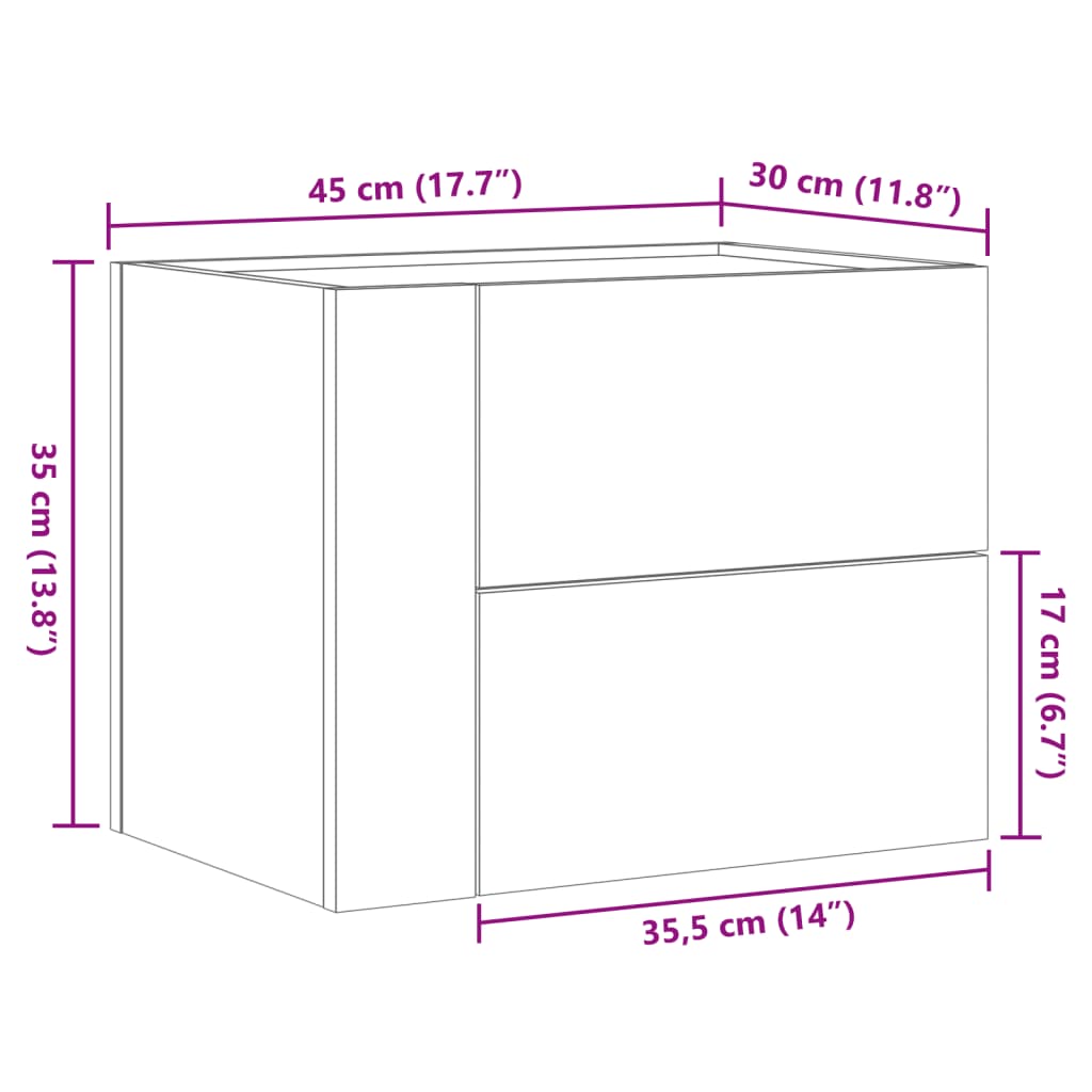 Wall Mounted Nightstand Smoked Oak 45x30x35 cm