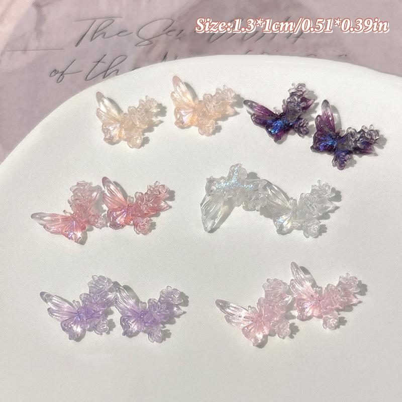 30Pcs Diy Nail Art Decor 3D Butterfly Flower Jewelry Nail Drill Aurora Resin Butterfly Glitter Rose Nail Diamond Manicure Design