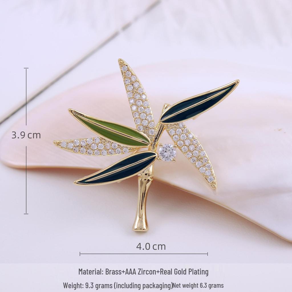 Elegant Chinese Freshwater Pearl & Bamboo Brooch with Zircon Accents - Women's Luxury Suit Accessory