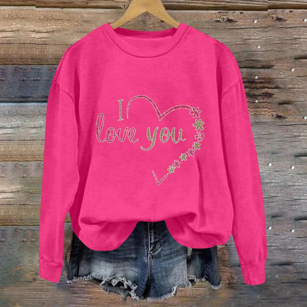 Damenmode Langarm Print Rundhals Pullover Top