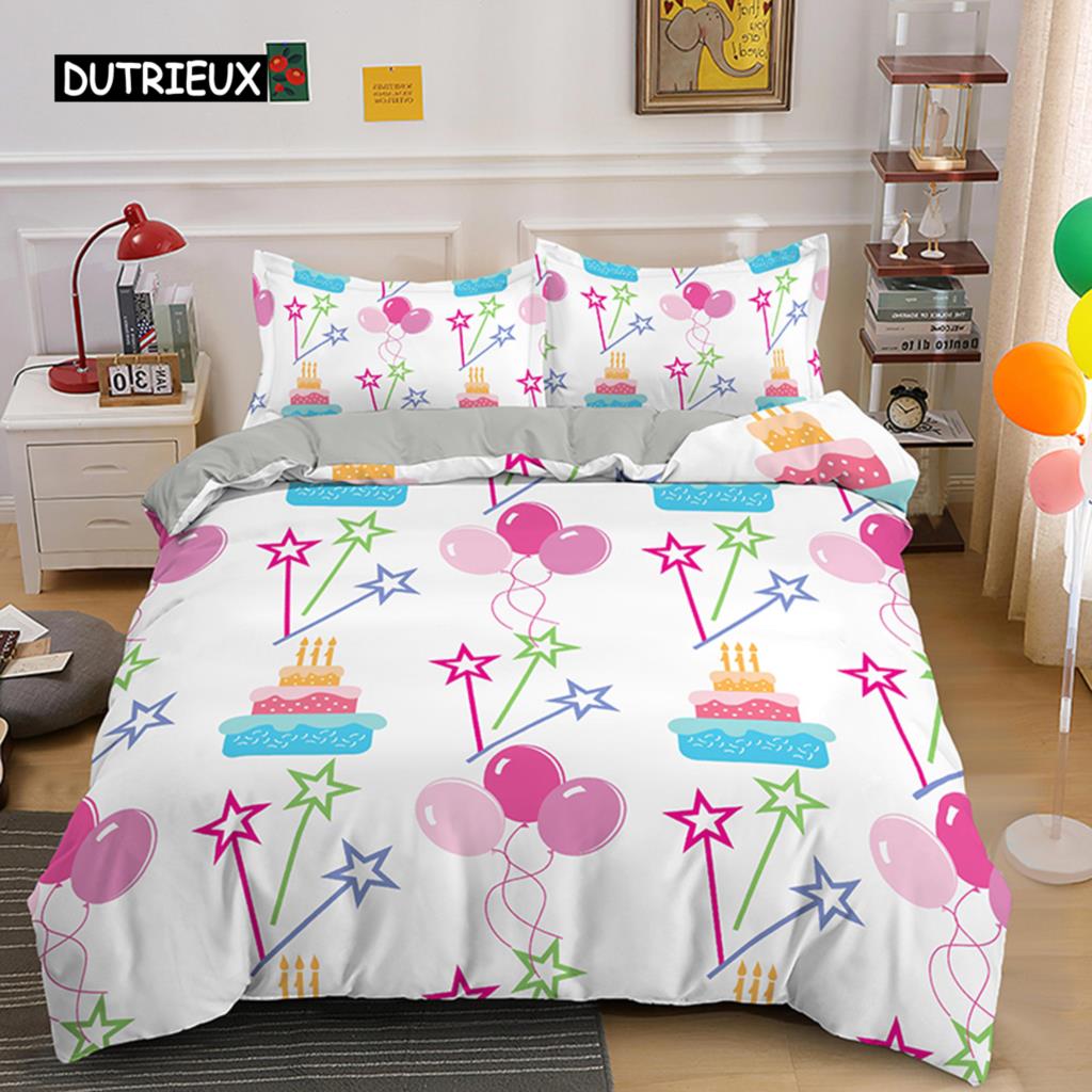 Kreskówkowy Król Królowa Poszwa na Kołdrę Deser Babeczka Lody Zestaw Pościeli Dziecko Szczęśliwe Urodziny Poliestrowa Poszwa na Kołdrę Prezenty dla Dzieci