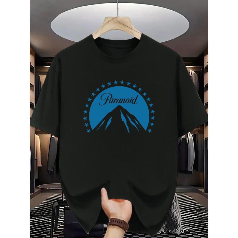 

Европейские размеры Мужская повседневная футболка Параноид с горным принтом - Стильная футболка с синим штрихом, идеально подходит для приключений на природе S чёрный