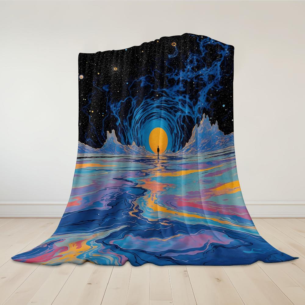 Cosmic Horizon Flannel Blanket Warm Soft Halloween Christmas Couch Warm Cozy Decorative Decor Gift for All Season