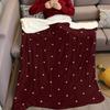 Burgundy Polka Dots Flannel Blanket Warm Soft Halloween Christmas Couch Warm Cozy Decorative Decor Gift for All Season