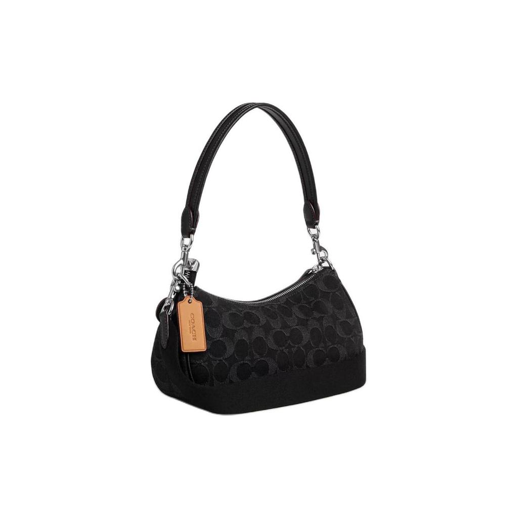 COACH Ashton Iconic Denim With Smooth Leather One Shoulder Handbag Medium Women's Black CQ184-SVBK