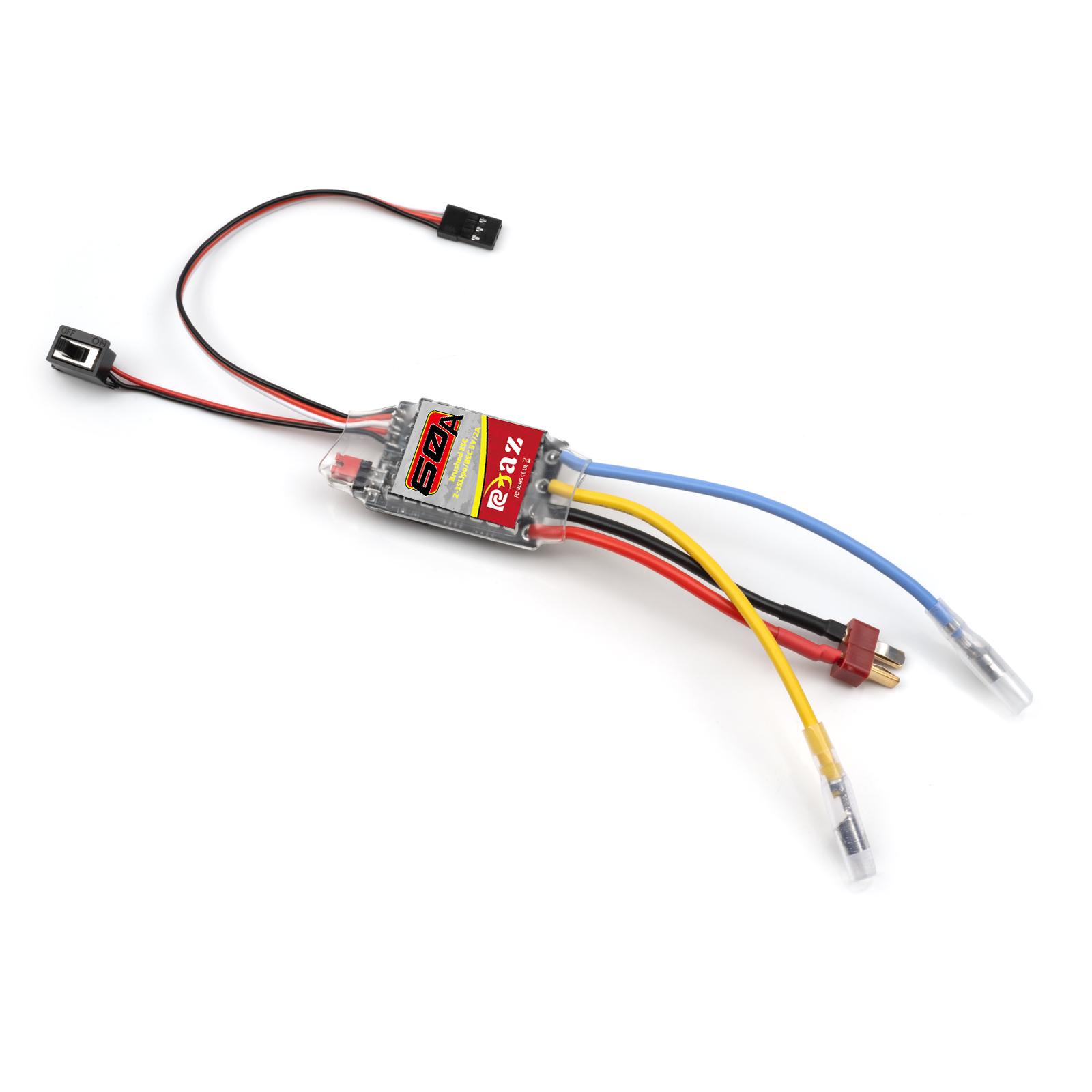 RC 60A Brushed ESC Electronic Speed Controller, Suitable for Brushed Model Cars/Boats 540/550/380/370 2-3S LiPo T plug