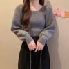 High-End Puff Sleeve Square Neck Sweater - Autumn/Winter Slim Fit Versatile Top