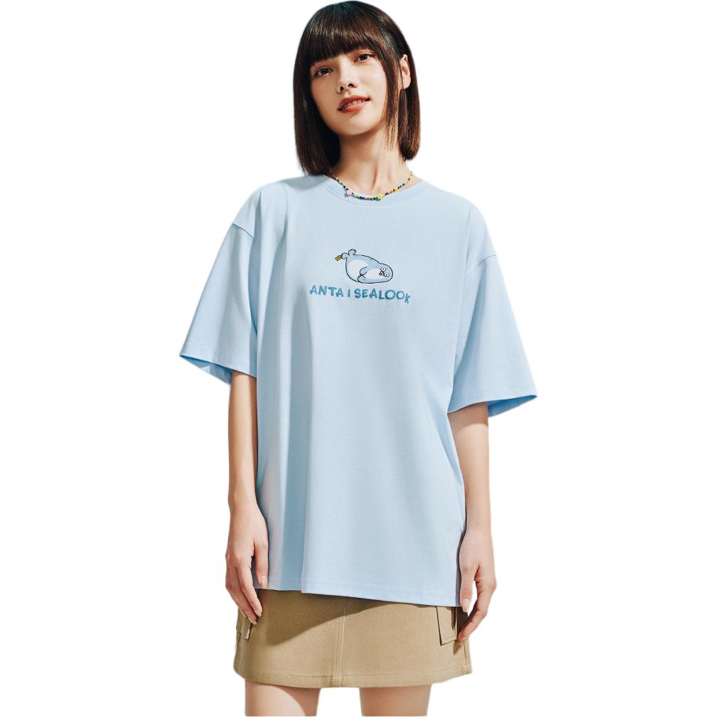 Anta Colaboración X Seal Look Serie Life Simple Versátil Transpirable Suelto Estampado de Letras Animal Cuello Redondo Manga Corta Camiseta 172528130-2
