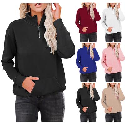 Suéter informal de manga larga con cuello alto y cremallera lisa a la moda para mujer