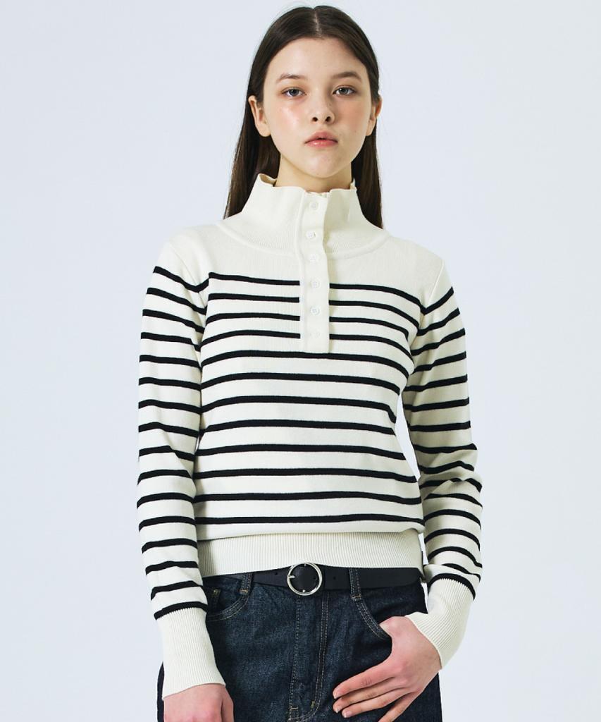 Damiswi Striped High-Neck Open Collar Knit_Ivory